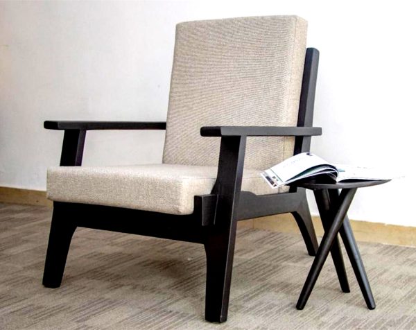 Beige Wooden Occasional Single Armchair